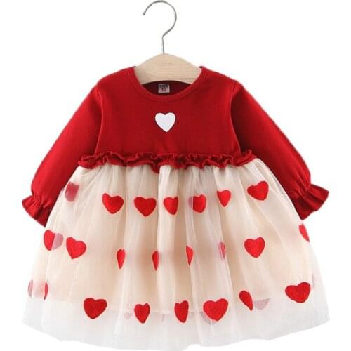 Baby Girls Dress Spring Autumn Love Heart Pattern Lace Mesh Princess Dresses For Baby Girl Kids Casual Clothes Birthday Present