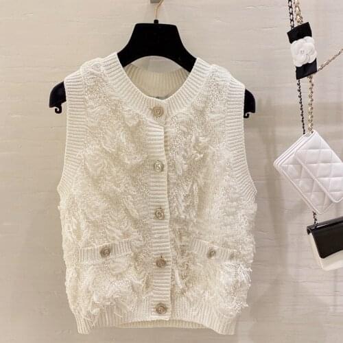 Runway Designers Tops+Skirt for Women 2021 Autumn Elegant White Tassel Buttons Knitted Sweater Vest Femme Korean Cardigan Mujer