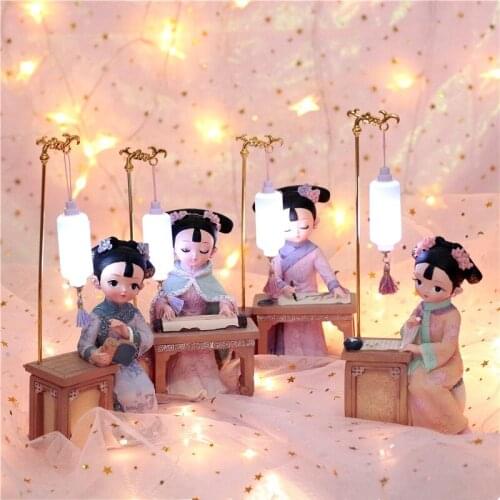 Portable Creative Table Lamp Illumination Resin Chinese Vintage Girls Cartoon Figure Desk Lamp Birthday Gift Home Office Decor