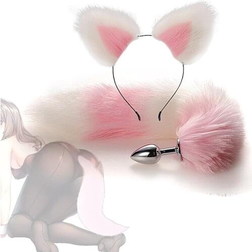 Adult Sex Toys for Couples Cute ears Headbands with Fox / Rabbit Tail Metal Butt Anal Plug Erotic Cosplay Accessories