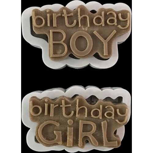 Minsunbak Birthday Cake Decoration Molds Happy Birthday Boy Girl Lettering Chocolate Silicone Mold Gumpaste Mold Sugarcraft
