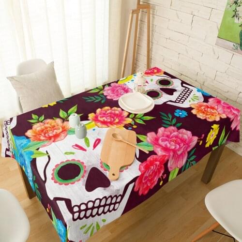 Mexican Skull Red Flowers Print Table Cloth Dining Chair Cover Kitchen Tablecloth Modern Home Decor Manteles Table Cover