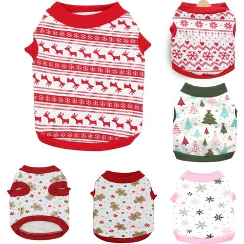 Pet Supplies Cheap Good Quality New Year Christmas Clothes Printed Elk Snowflake Cute T-shirt Short Sleeve Puppy Dog Clothes