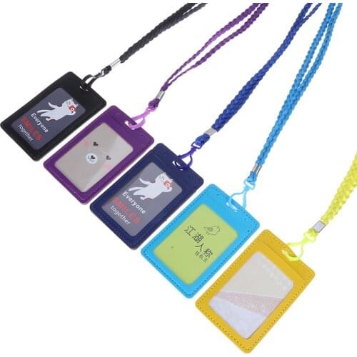 Card Holder Leather Id Holders Case PU Business Badge with Necklace Lanyard LOGO Customize Print Office supplies