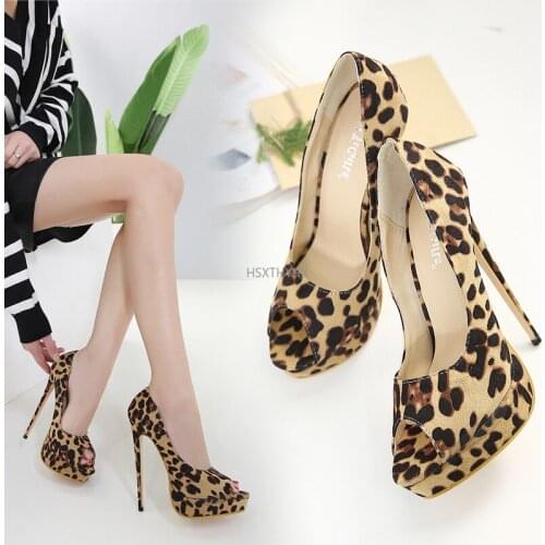 2021 Sexy Great Quality Platform Extreme Fetish High Heels Party Lady Peep Toe Leopard Stiletto Woman Shoes Pumps Plus 40