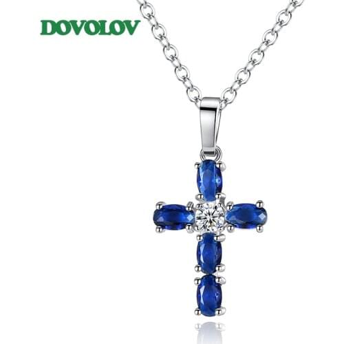 Fashion Blue Cubic Zirconia Party Cross Pendant Necklaces for Women Jewelry Necklaces Fashion Jewelry Gifts D5