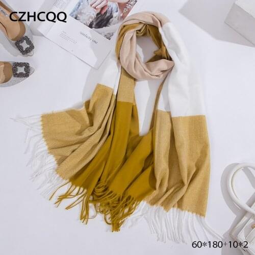 Winter Women Cashmere Scarf Patchwork Wraps Female Foulard Men Tassel Blanket Shawls Stoles Women Pashmina Scarves For Ladies