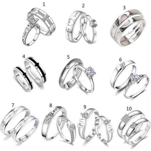 17mm 1 Pair Couple Promise Ring Set Womens Engagement Ring for Couples I Love You Engagement Wedding Ring Set