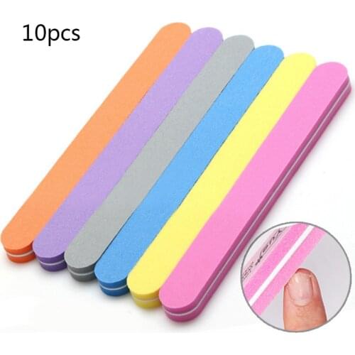 10pcs Straight Shape Round Sponge Nail File Manicure Polishing Grinding Sanding Nail Buffer Washable Rubbing Strip TY