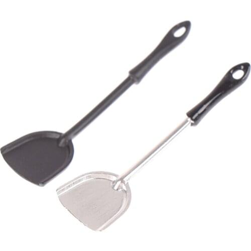 2Pcs 1/12 Dollhouse Miniature Accessories Mini Metal Kitchen Shovel Simulation Spatula Toys For Doll House Decoration Toy