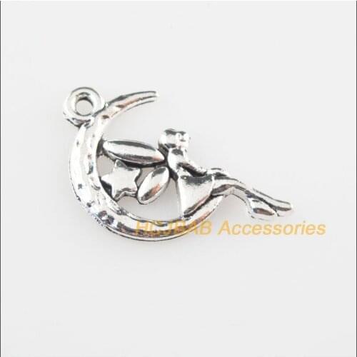 20Pcs Tibetan Silver Color Moon Angel Heart Charms Pendants 15x26mm