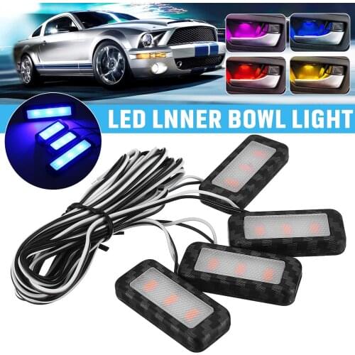 4Pc LED Car Inner Bowl Light Armrest Interior Door Handle Lighting Car Decorative Lights Handrail Lights Lamp