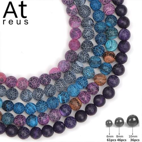 4Color 6/8/10mm Natural Blue Oxidized Bright Agates Stone Round Loose Stone Beads for Jewellery Making Diy Yoga Bracelet 15