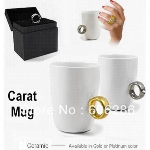 50pcs/lot Novelty valentines day gifts of high quality porclain diamond ring mug with black gift box