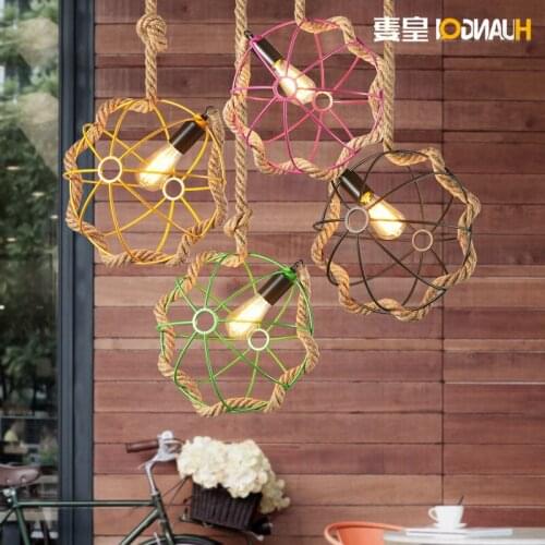 American Village Retro Hemp Ball Chandelier Industrial Garden Restaurant Living Room Lamp industrial lamp