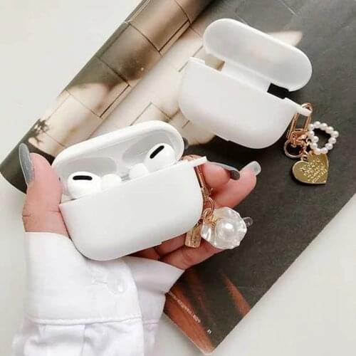Korea Daisy Flower Pearl Shell Pendant For AirPods Pro 3 Case White Silicone Earphone case for AirPods Pro 3 Cover Cute Keychain