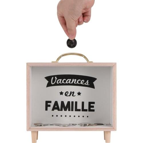 Wooden Piggy Bank Money Box Coin Cash Bank Container Home Transparent Vintage Stand Letter Desktop Decorations Storage Organize