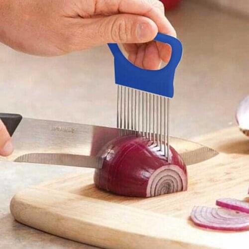 Kitchen Easy Cut Onion Holder Fork Stainless Steel Plastic Vegetable Slicer Tomato Cutter Meat Needle Gadgets Meat Frok Tools