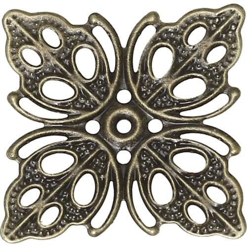 DoreenBeads Alloy Embellishments Findings Square Antique Bronze Flower Hollow Pattern 26mm(1")x 26mm(1"),100 PCs