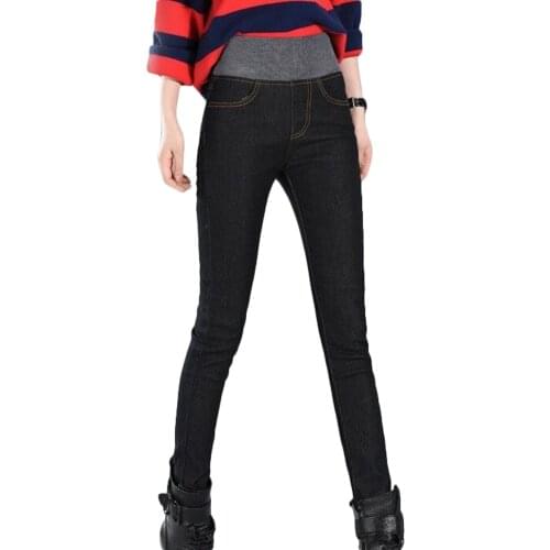 Hot Sale Women Winter Thick Thermals Warm Fleece Outdoor Jeans Pants Ropa Mujer New High Waist Trousers Slim Pants Women