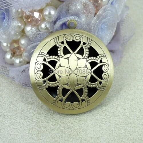 32mm Antique Bronze Brushed Round Flower Picture Photo Locket Filigree Pendant Diy Jewelry Findings Fittings Settings Wholesale
