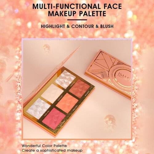 IMAGIC 6-Color Hybrid Highlighter Blush Palette Contour Shadow Facial Cosmetics Face Contour Brighten Cosmetic