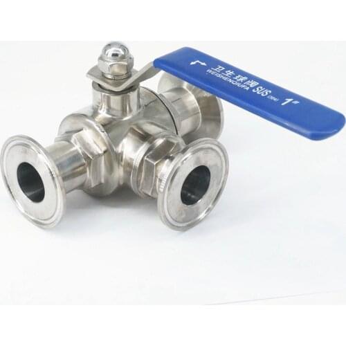 L-port 1" 25mm 304 Stainless Steel Sanitary 3 Way Ball Valve 1.5" Tri Clamp 50.5mm Ferrule O/D For Homebrew Diary Product