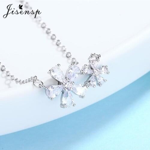 Jisensp Bohemian Style Lovely Flowers Charm Necklace for Women Classic Delicate Crystal Flower Pendant Necklace Birthday Gift