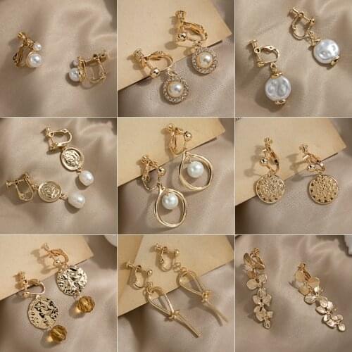 Korean Design Elegant Simulated Pearl Rhinestone Clip on Earrings Non Pierced Ear Clips for Women Jewelry Wholesale