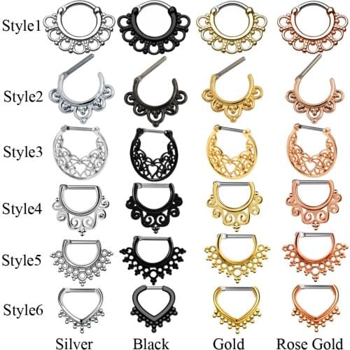1PC Titanium Tribal Hinged Nose Septum Clicker Ring Piercings Ear Septum Helix Cuff Ring CZ Crystal Cartilage Earrings Jewelry