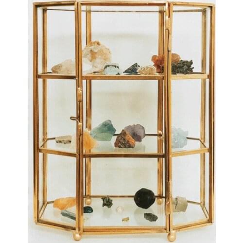 Box Beautiful EuropeanGlass Jewelry Box Copper Strip Six-sided Glass Jewelry Gift Box