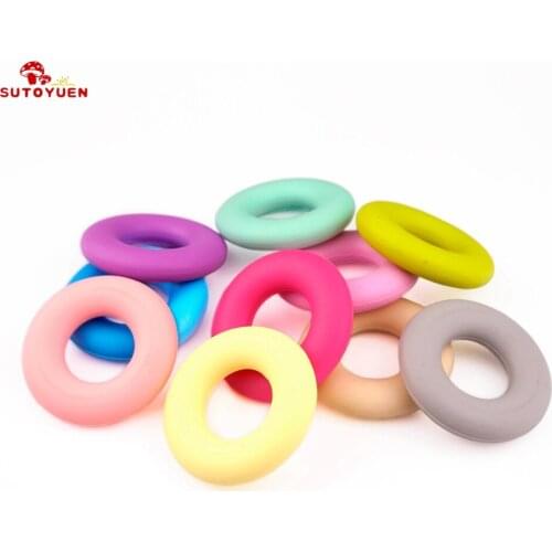 SUTOYUEN Round Donut Ring Silicone Beads For Jewelry Making Food Grade DIY Baby Pacifier Dummy Teether Toy Accessories 12pcs/lot