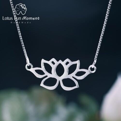 Lotus Fun Moment Real 925 Sterling Silver Handmade Fashion Jewelry Hollow Out Lotus Necklace with Pendant Acessorios for Women