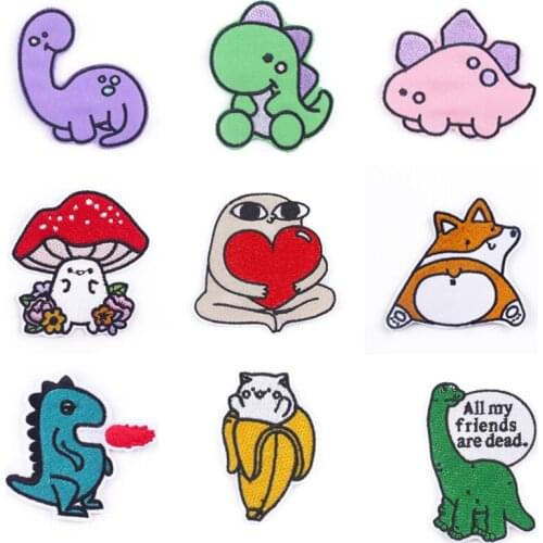 Cute animal patch cartoon sticker embroidered patches for clothing dinosaur patch applique iron on patches for clothes badges
