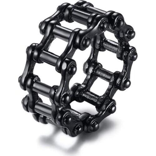 Beichong Black Color Stainless Steel Hollow Out Ring For Men Locomotive Chain Design Ring Cool Men Party Gift Jewelry