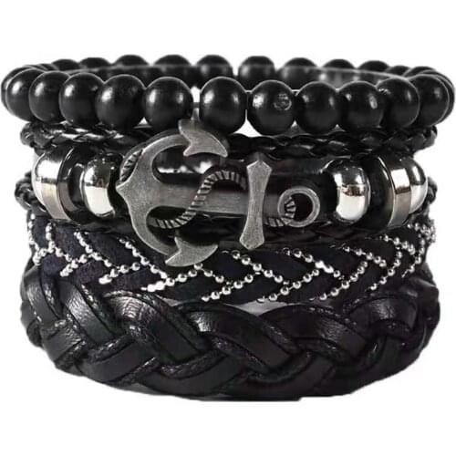 1pcs MenS Simplicity Style Leather Woven Bracelet Vintage Anchor Multilayer Wide Wrap Jewelry Bracelet Ethnic Tribal Wristband