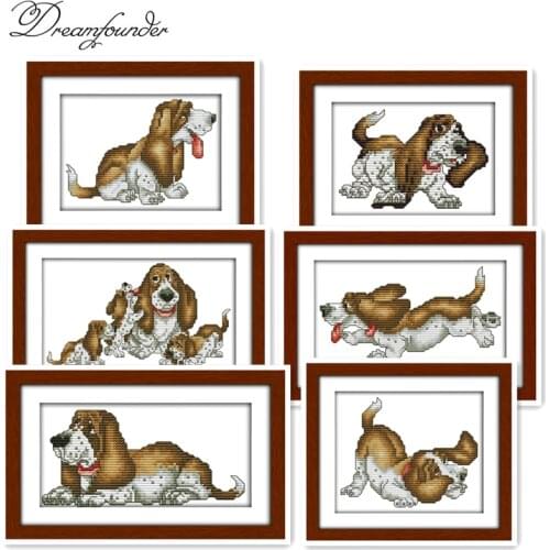 Basset hound cross stitch kit aida 14ct 11ct count printed canvas stitches embroidery DIY handmade needlework