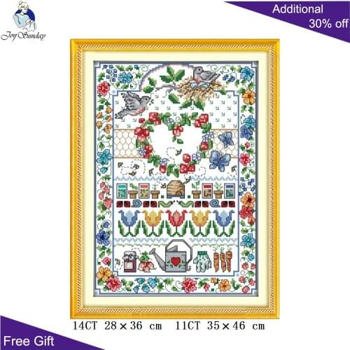 Joy Sunday Love Needlework J386 14CT 11CT Counted Stamped Home Decoration Flowers Fruits Birds Embroidery DIY Cross Stitch kit