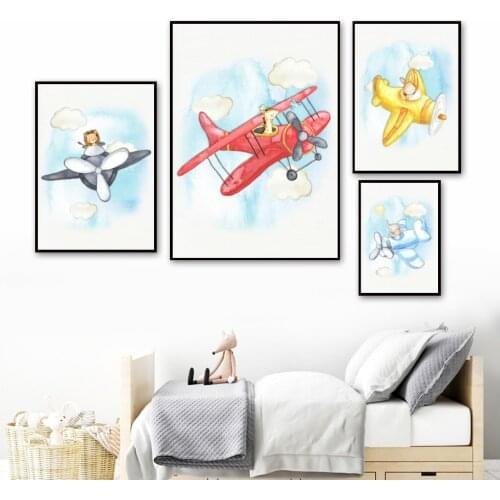 Aircraft giraffe Lion Elephant Rabbit Wall Art Canvas Painting Nordic Posters And Prints Wall Pictures Baby Girl Boy Room Decor