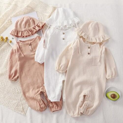 New Spring Bodysuit for Newborn Baby Girls 3 6 9 12 Months Cotton Bodysuit & Hat Kids Outfits Holiday Daily Party Baby Bodysuit