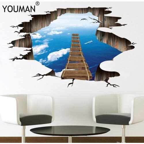 Wallpapers YOUMAN Blue Sky 3D Mordern Floor Sticker Removable Mural Decals Vinyl Art Sky Ground Ceiling Stickers Decal Deco