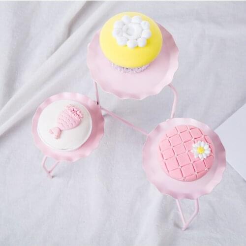 Cake Stand Fondant Cake Display Tools for Wedding Party Event Dessert Plate Pink Lace Edge Food Photography Tool