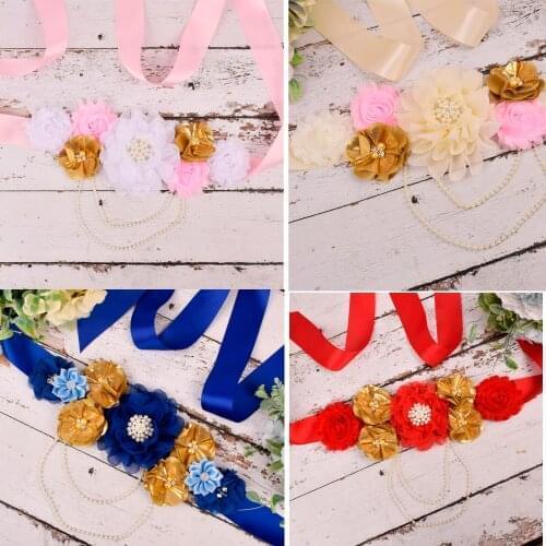 Purtulle Maternity Sash Women Flower Sash Pregnancy Belly Belt Bridal Ribbon Cummerbunds Wedding Dress Waist Belt 5 Colors