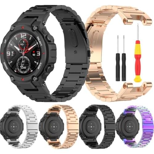 Luxury Metal Band Replacement Straps For Huami Amazfit T-Rex / T-Rex Pro Smart Watch Bracelet Stainless Steel Wrist Strap