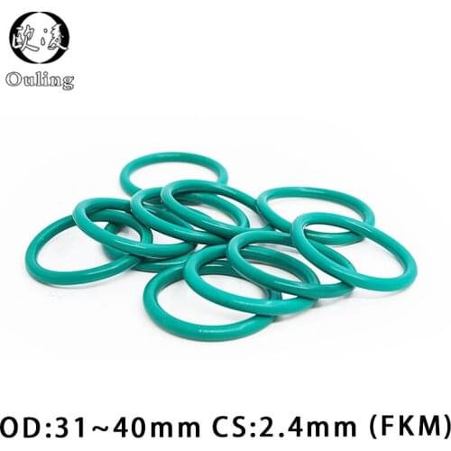 5PCS/lot Rubber Ring Green FKM O ring Seal CS2.4mm OD31/32/33/34/35/36/37/38/39/40mm Rubber O-Rings Oil Fuel Gasket Washer