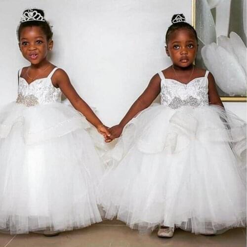 Cute Princess Spaghetti Straps Flower Girl Dresses for Wedding Hot Pageant Gowns Sleeveless Kids Party Birthday Wear
