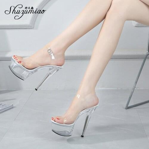 Women Sandals Summer Shoes Sexy High Heels 15cm PVC Transparent Heels High Platform Sandals Stripper Thin Heels Wedding Shoes
