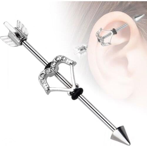 14G Industrial Cartilage Piercing Bar Stainless Steel Blue Arrow Shape Barbell Long Straight Gold Women Men Body Jewelry