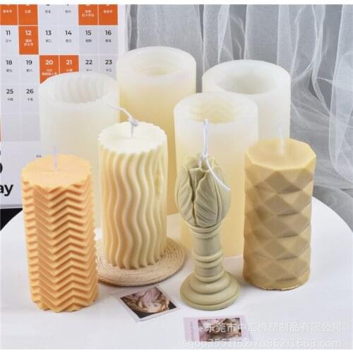 Silicone Tulip Mold Geometric Line Water Cube Cylindrical 3d Column Candle Mold Fondant Cake Mold Candle Making Kit Plaster Mold