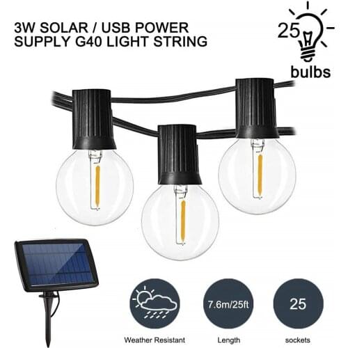 Outdoor String Lights 25 LED G40 Globe Glass Bulbs Waterproof Hanging Decorative Lamp for Patio Backyard Balcony
